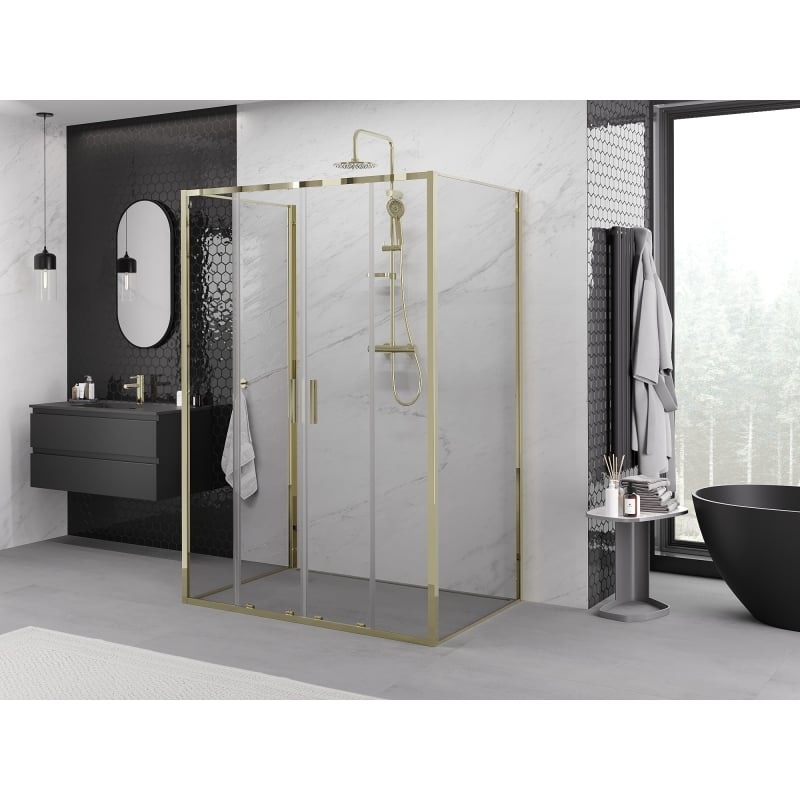 Mexen Exo-3S 3-seitige Duschkabine, 130 x 80 cm, transparent, gold - 8152-130-080-50-00-3S