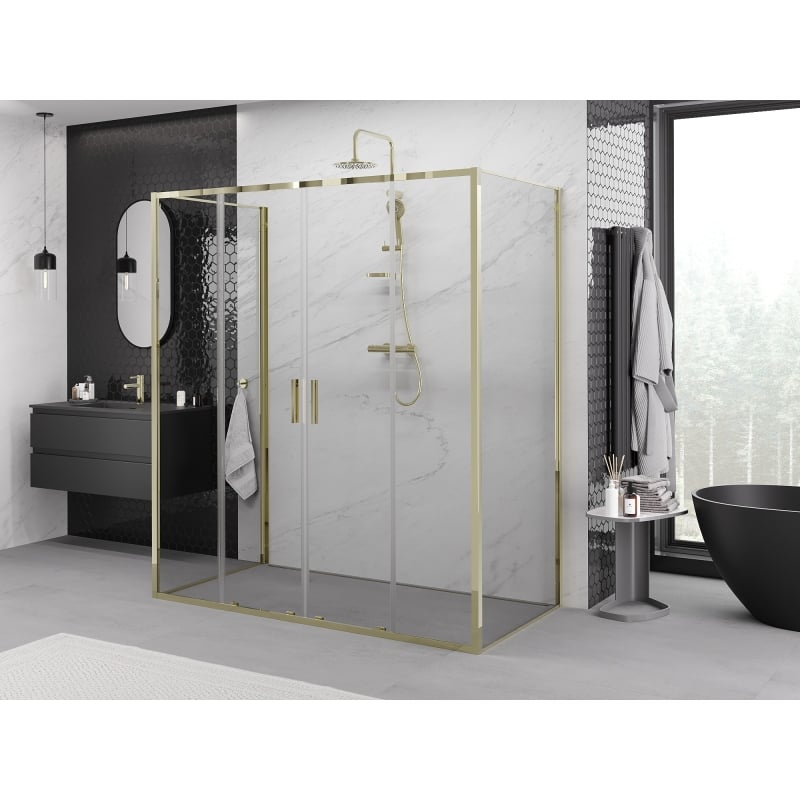 Mexen Exo-3S Duschkabine 3-seitig, Schiebetür 190 x 90 cm, transparent, gold - 8152-190-090-50-00-3S