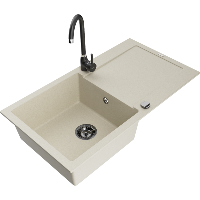 Mexen Leo Granitspüle 1-Becken mit Abtropffläche und Küchenarmatur Telma, beige - 6501-69-670200-70