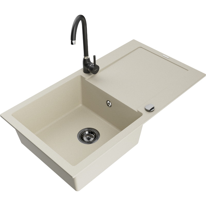 Mexen Leo Granitspüle 1-beckig mit Abtropffläche und Küchenarmatur Telma, beige - 6501-69-670200-70