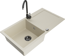 Mexen Leo Granitspüle 1-Becken mit Abtropffläche und Küchenarmatur Telma, beige - 6501-69-670200-70