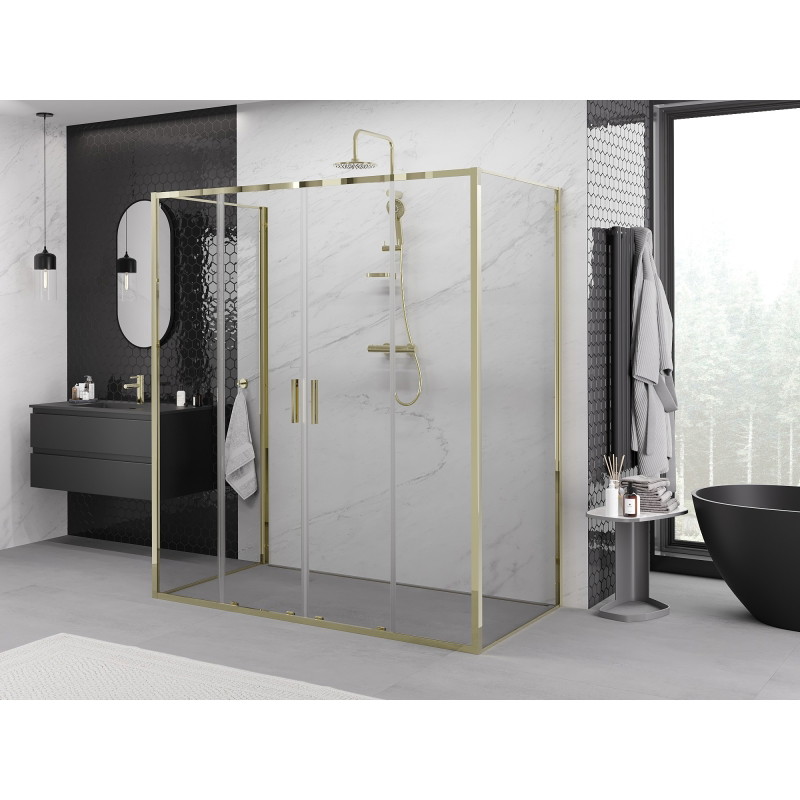 Mexen Exo-3S dreiwandige Duschkabine, 200 x 95 cm, transparent, gold - 8152-200-095-50-00-3S