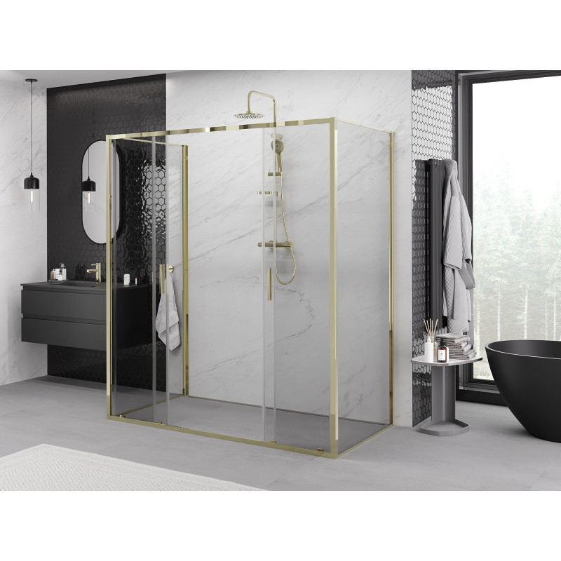 Mexen Exo-3S 3-Wand-Duschkabine, 190 x 100 cm, transparent, gold - 8152-190-100-50-00-3S