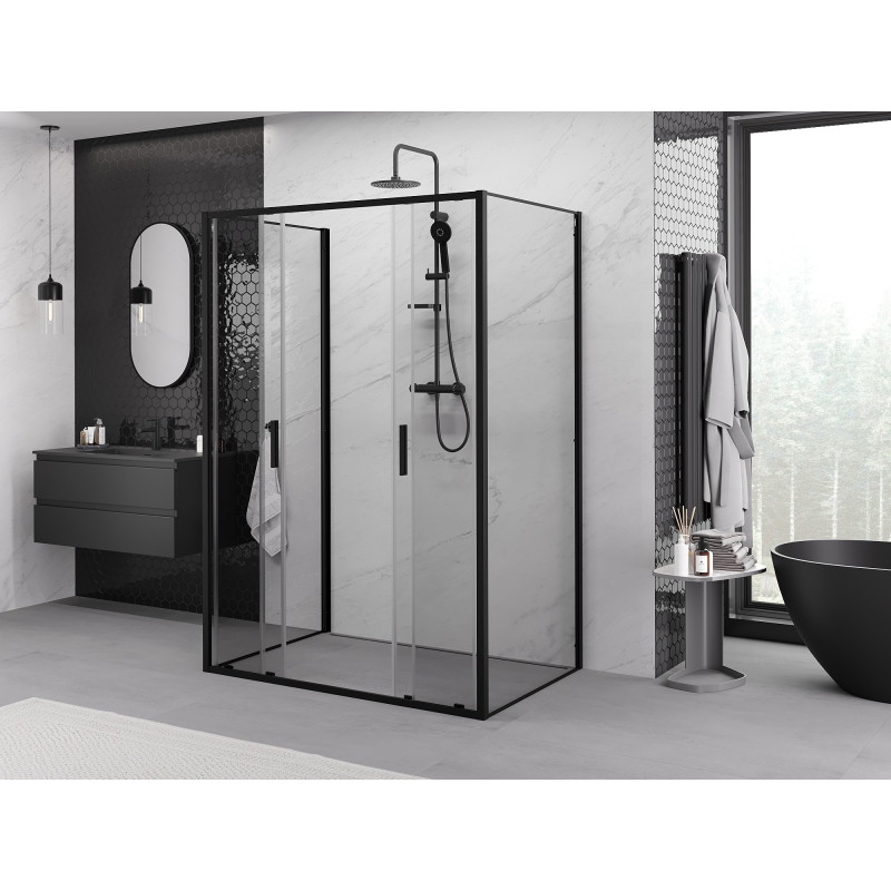 Mexen Exo-3S 3-seitige verschiebbare Duschkabine 160 x 75 cm, transparent, schwarz - 8152-160-075-70-00-3S