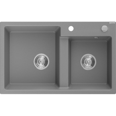 Mexen Tomas Granitspüle 2-becken 800 x 500 mm, grau, Chrom-Siphon - 6516802000-71