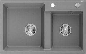 Mexen Tomas Granitspüle 2-Kammer 800 x 500 mm, grau, Siphon Chrom - 6516802000-71