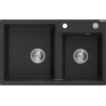 Mexen Tomas Granitspüle 2-Kammer 800 x 500 mm, schwarz/silber metallic, Chrom-Siphon - 6516802000-73