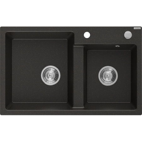 Mexen Tomas Granitspüle 2-Becken 800 x 500 mm, schwarz/gold metallic, Siphon Chrom - 6516802000-75