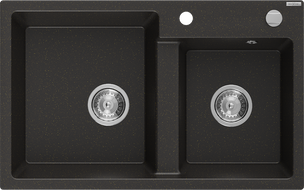 Mexen Tomas Granitspüle 2-Becken 800 x 500 mm, schwarz/gold metallic, Siphon Chrom - 6516802000-75