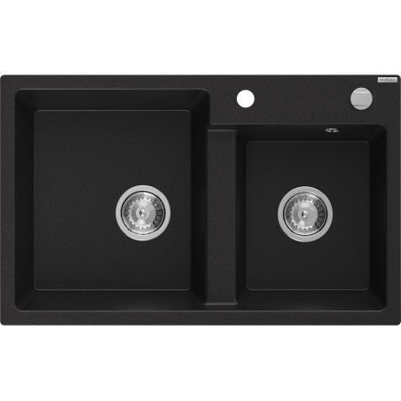 Mexen Tomas Granitspüle 2-Kammer 800 x 500 mm, schwarz, Siphon Chrom - 6516802000-77