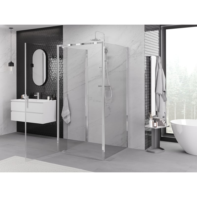 Mexen Exo-3S 3-seitige Duschkabine, schwenkbar 95 x 95 cm, transparent, Chrom - 8181-095-095-01-00-3S