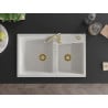 Mexen Tomas Granitspüle 2-Kammer 800 x 500 mm, weiß, Siphon gold - 6516802000-20-G
