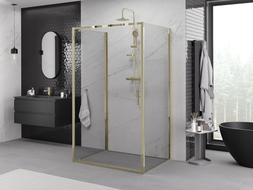 Mexen Exo-3S Duschkabine 3-seitig schwenkbar 90 x 70 cm, transparent, gold - 8181-090-070-50-00-3S