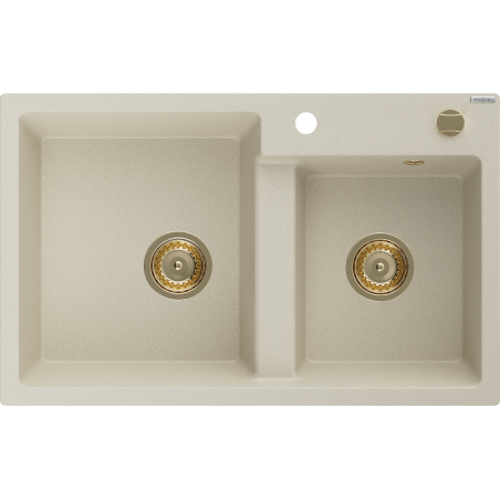 Mexen Tomas Granitspüle 2-Kammern 800 x 500 mm, beige, goldener Siphon - 6516802000-69-G