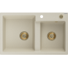 Mexen Tomas Granitspüle 2-beckig 800 x 500 mm, beige, goldener Siphon - 6516802000-69-G