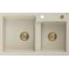 Mexen Tomas Granitspüle 2-Kammer 800 x 500 mm, beige, goldener Siphon - 6516802000-69-G