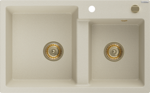 Mexen Tomas Granitspüle 2-Kammer 800 x 500 mm, beige, goldener Siphon - 6516802000-69-G