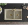 Mexen Tomas Granitspüle 2-Kammern 800 x 500 mm, beige, goldener Siphon - 6516802000-69-G