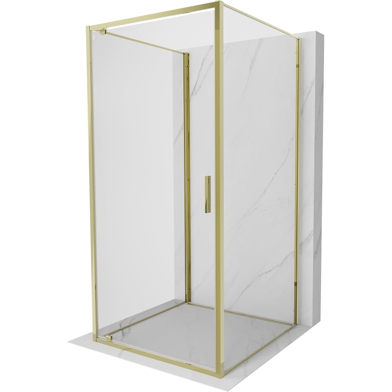 Mexen Exo-3S Dreiwand-Duschkabine, schwenkbar 90 x 90 cm, transparent, gold - 8181-090-090-50-00-3S