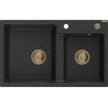 Mexen Tomas Granitspüle 2-Becken 800 x 500 mm, schwarz/silber metallic, Siphon gold - 6516802000-73-G