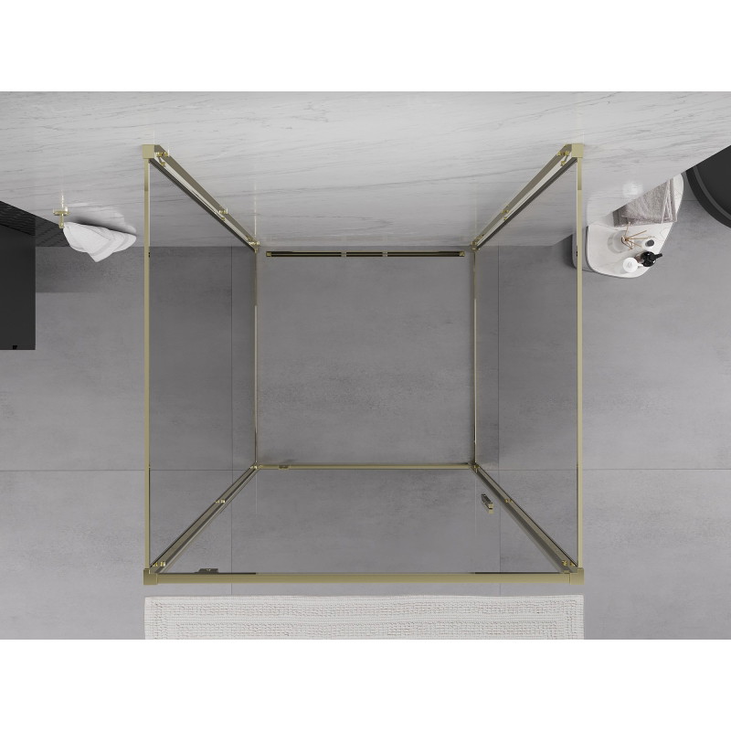 Mexen Exo-3S Duschkabine 3-seitig schwenkbar 100 x 100 cm, transparent, gold - 8181-100-100-50-00-3S