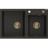 Mexen Tomas Granitspüle 2-Kammer 800 x 500 mm, schwarz/gold metallic, goldener Siphon - 6516802000-75-G