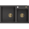 Mexen Tomas Granitspüle 2-Kammer 800 x 500 mm, Schwarz gesprenkelt, Siphon Gold - 6516802000-76-G