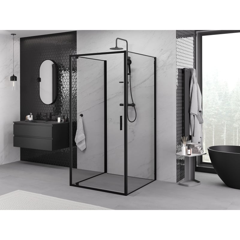 Mexen Exo-3S Duschkabine 3-seitig, schwenkbar 90 x 90 cm, transparent, schwarz - 8181-090-090-70-00-3S
