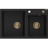 Mexen Tomas Granitspüle 2-Becken 800 x 500 mm, schwarz, Siphon gold - 6516802000-77-G