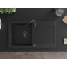 Mexen Leo Granitspüle 1-Kammer mit Abtropffläche und Küchenarmatur Telma, schwarz/silber metallic - 6501-73-670200-70-B