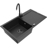 Mexen Leo Granitspüle 1-Kammer mit Abtropffläche und Küchenarmatur Telma, schwarz/silber metallic - 6501-73-670200-70-B