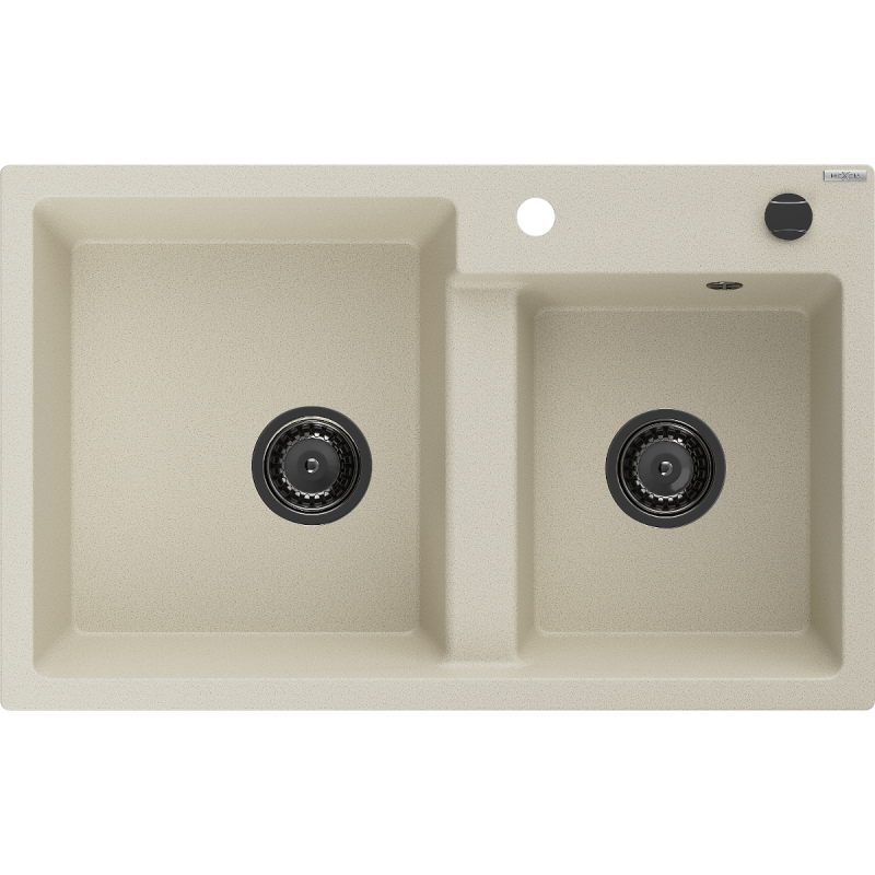 Mexen Tomas Granitspüle 2-becken 800 x 500 mm, beige, schwarzer Siphon - 6516802000-69-B