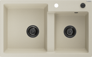 Mexen Tomas Granitspüle 2-becken 800 x 500 mm, beige, schwarzer Siphon - 6516802000-69-B