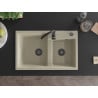 Mexen Tomas Granitspüle 2-becken 800 x 500 mm, beige, schwarzer Siphon - 6516802000-69-B