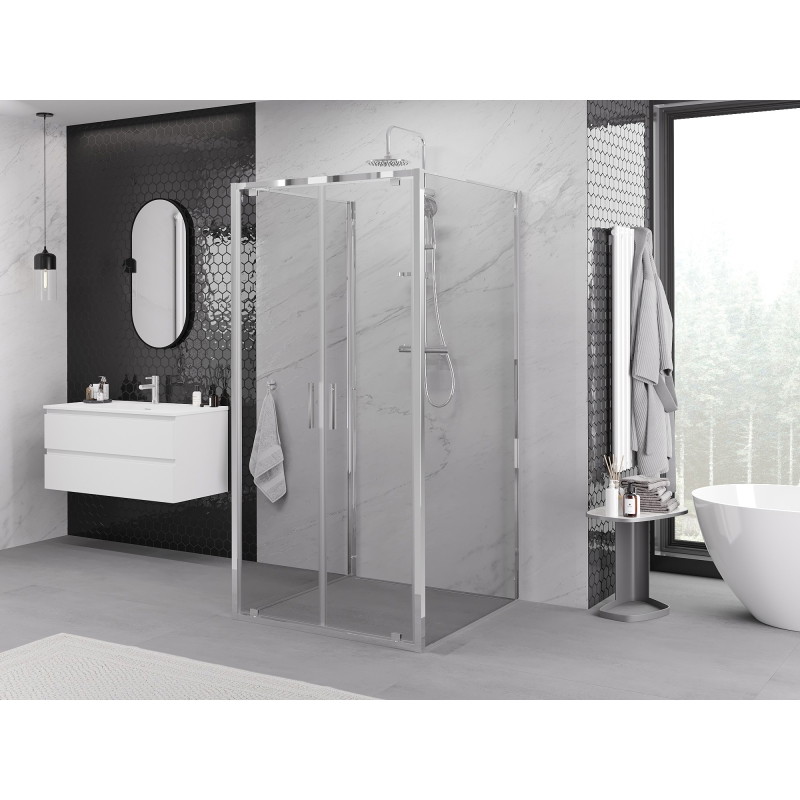 Mexen Exo-3S 3-seitige Duschkabine, schwenkbar 90 x 90 cm, transparent, Chrom - 8182-090-090-01-00-3S