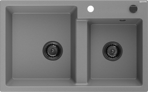 Mexen Tomas Granitspüle 2-Kammern 800 x 500 mm, grau, schwarzer Siphon - 6516802000-71-B