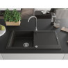 Mexen Leo Granitspüle mit einer Kammer, Abtropffläche und Küchenarmatur Telma, schwarz/gold metallic - 6501-75-670200-00