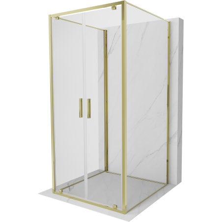Mexen Exo-3S 3-seitige Duschkabine, schwenkbar, 90 x 90 cm, transparent, gold - 8182-090-090-50-00-3S