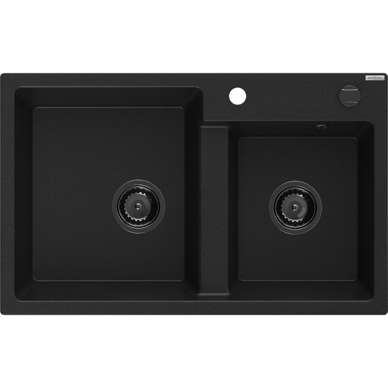 Mexen Tomas 2-Kammer-Granispüle 800 x 500 mm, schwarz, schwarzer Siphon - 6516802000-77-B