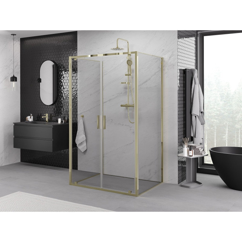 Mexen Exo-3S Duschkabine mit 3 Wänden, schwenkbar 70 x 100 cm, transparent, gold - 8182-070-100-50-00-3S