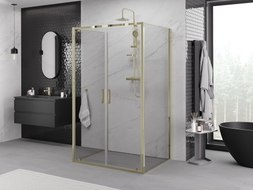 Mexen Exo-3S Duschkabine mit 3 Wänden, schwenkbar 70 x 100 cm, transparent, gold - 8182-070-100-50-00-3S