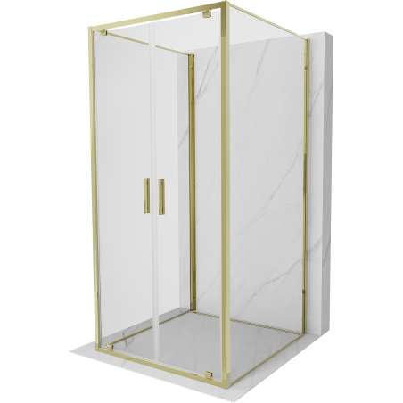 Mexen Exo-BR Duo 3S Duschkabine 3-seitig schwenkbar 100 x 100 cm, transparent, gold - 8182-100-100-50-00-3S