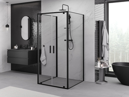 Mexen Exo-3S 3-seitige Duschkabine, schwenkbar, 80 x 80 cm, transparent, schwarz - 8182-080-080-70-00-3S