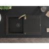 Mexen Leo Granitspüle 1-Becken mit Abtropffläche und Küchenarmatur Telma, Schwarz/Gold Metallic - 6501-75-670200-50-B