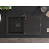 Mexen Leo Granitspüle 1-Becken mit Abtropffläche und Küchenarmatur Telma, schwarz/goldener Metallic - 6501-75-670200-70-B