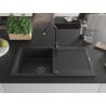 Mexen Leo Granitspüle 1-Becken mit Abtropffläche und Küchenarmatur Telma, schwarz/goldener Metallic - 6501-75-670200-70-B