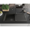 Mexen Leo Granitspüle 1-beckig mit Abtropffläche und Küchenarmatur Telma, schwarz/gold metallic - 6501-75-670200-70-B