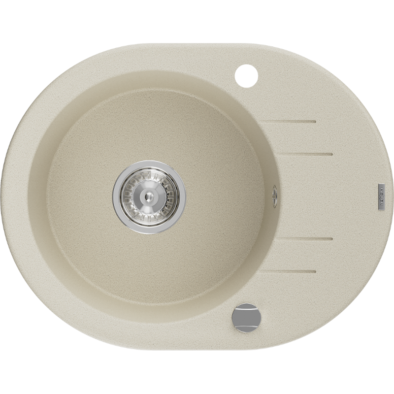 Mexen Kevin Granitspüle 1-Becken mit Abtropffläche 586 x 458 mm, beige, Chrom-Siphon - 6517581005-69