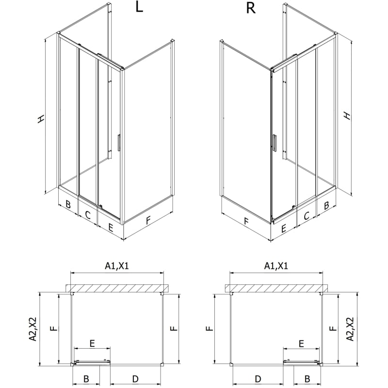 Mexen Exo-3S dreiwandige Duschkabine, 100 x 70 cm, transparent, Chrom - 8153-100-070-01-00-3S