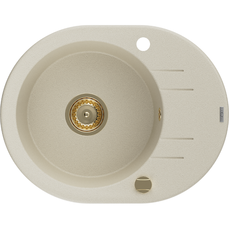 Mexen Kevin Granitspüle einteilig mit Abtropffläche 586 x 458 mm, beige, goldener Siphon - 6517581005-69-G